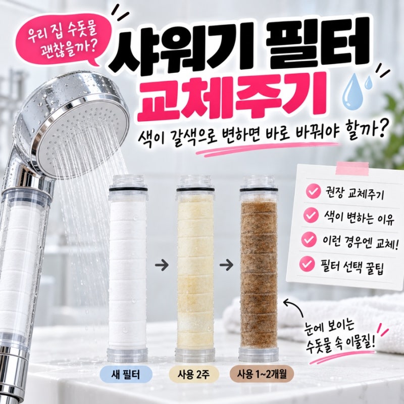 샤워기 필터 교체주기｜색이 갈색으로 변하면 바로 바꿔야 할까?