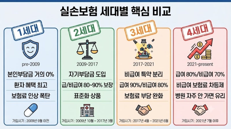실손보험 세대별 차이 완벽 비교, 내 실비는 몇 세대이고 보장 범위는 어떨까?(+실손보험 세....