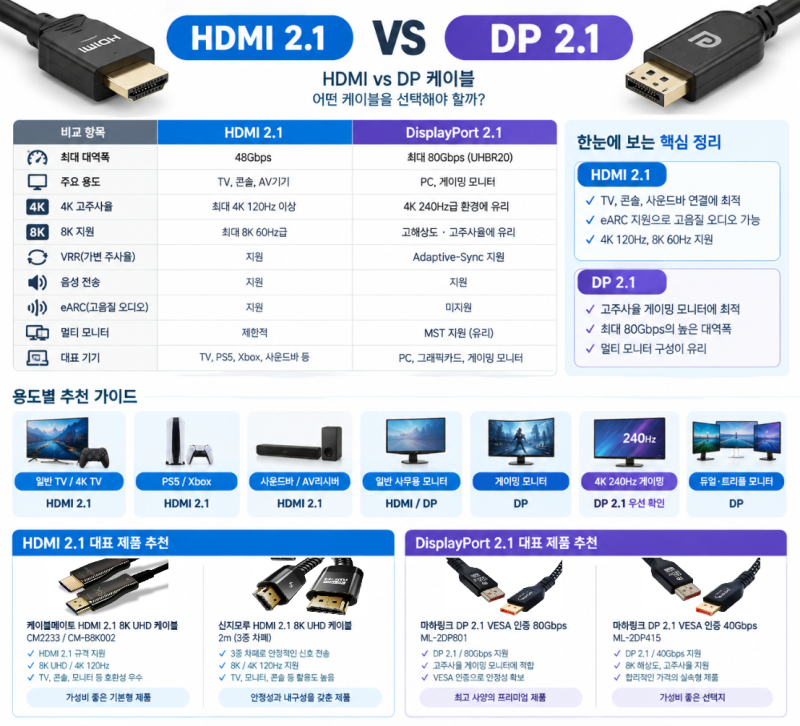 HDMI 2.1 vs DP 2.1, 아직도 헷갈린다면? 모니터 케이블 완벽 비교