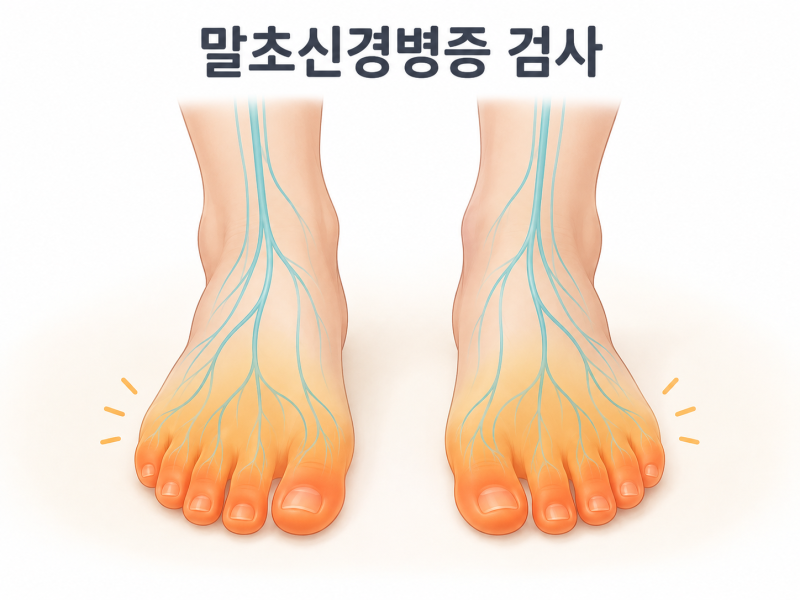 말초신경병증 검사할 때, 어디서 시작하고 정상 결과는 어떻게 읽을까요?