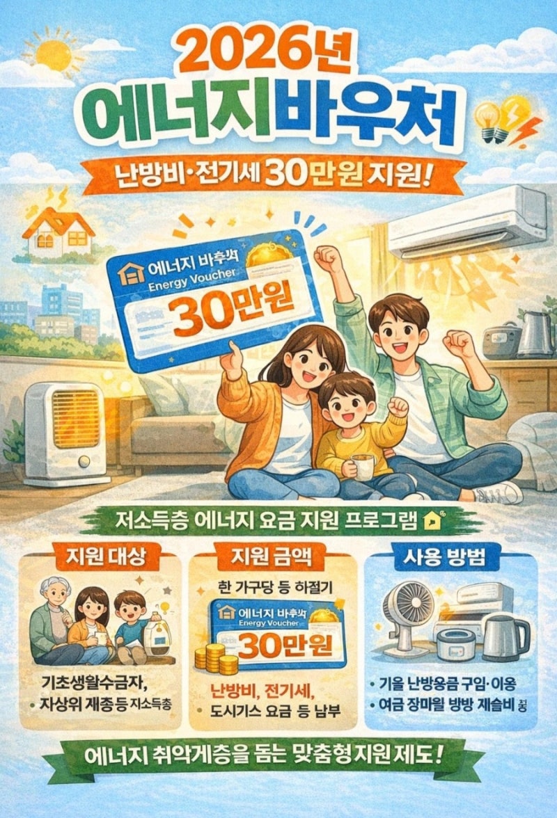2026 에너지바우처 대상 금액 신청방법 총정리, 난방비 전기요금 지원받는 방법
