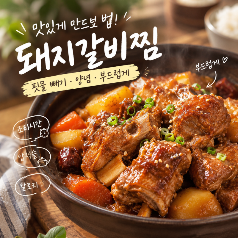 돼지갈비찜 레시피｜돼지갈비찜용 고기부터 핏물 빼기·양념· 압력솥 끓이는시간 만드는법