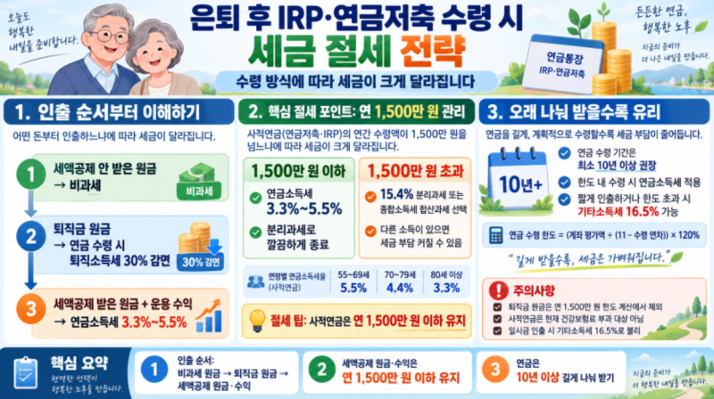 은퇴 후 개인형 퇴직연금(IRP)과 연금저축 수령 시 세금 절세 전략