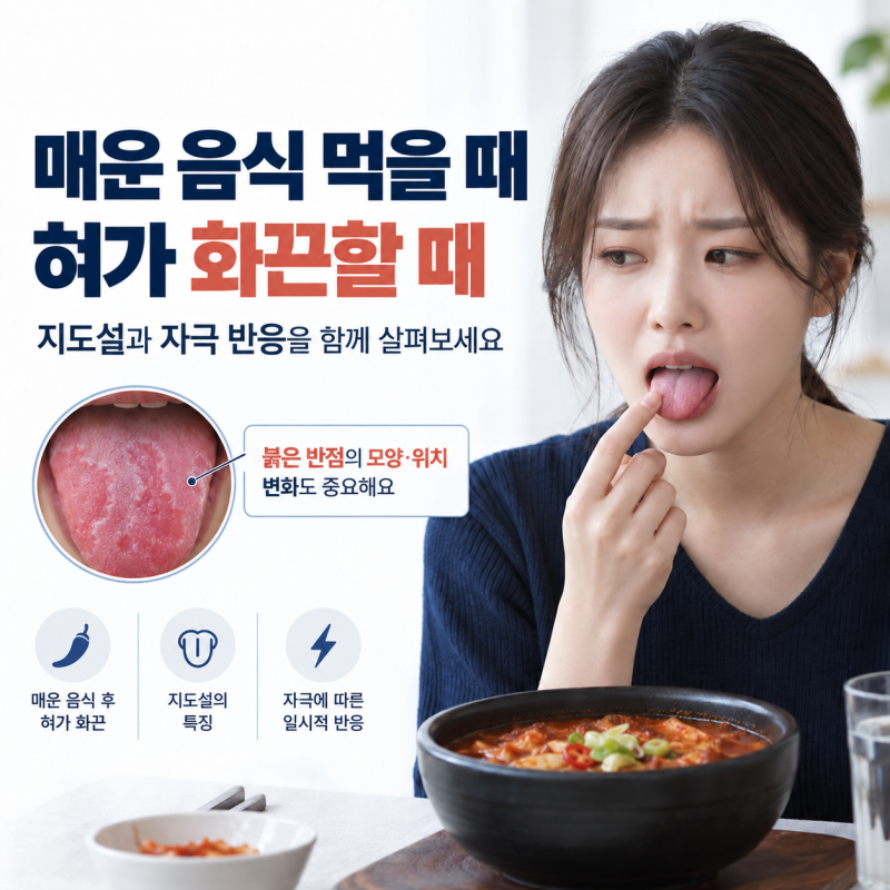 매운 음식만 먹으면 혀 한쪽이 화끈, 위치가 바뀌는 붉은 반점은 지도설일까요?