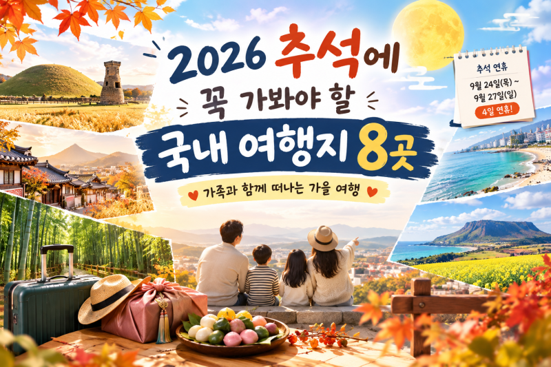 "2026 추석에 꼭 가봐야 할 국내 여행지 8곳!가족과 함께 가기 좋은 곳부터 가을 감성 여행지까....