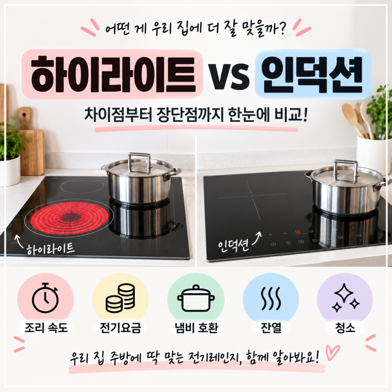 하이라이트 vs 인덕션 차이점｜전기레인지 어떤 게 더 좋을까?
