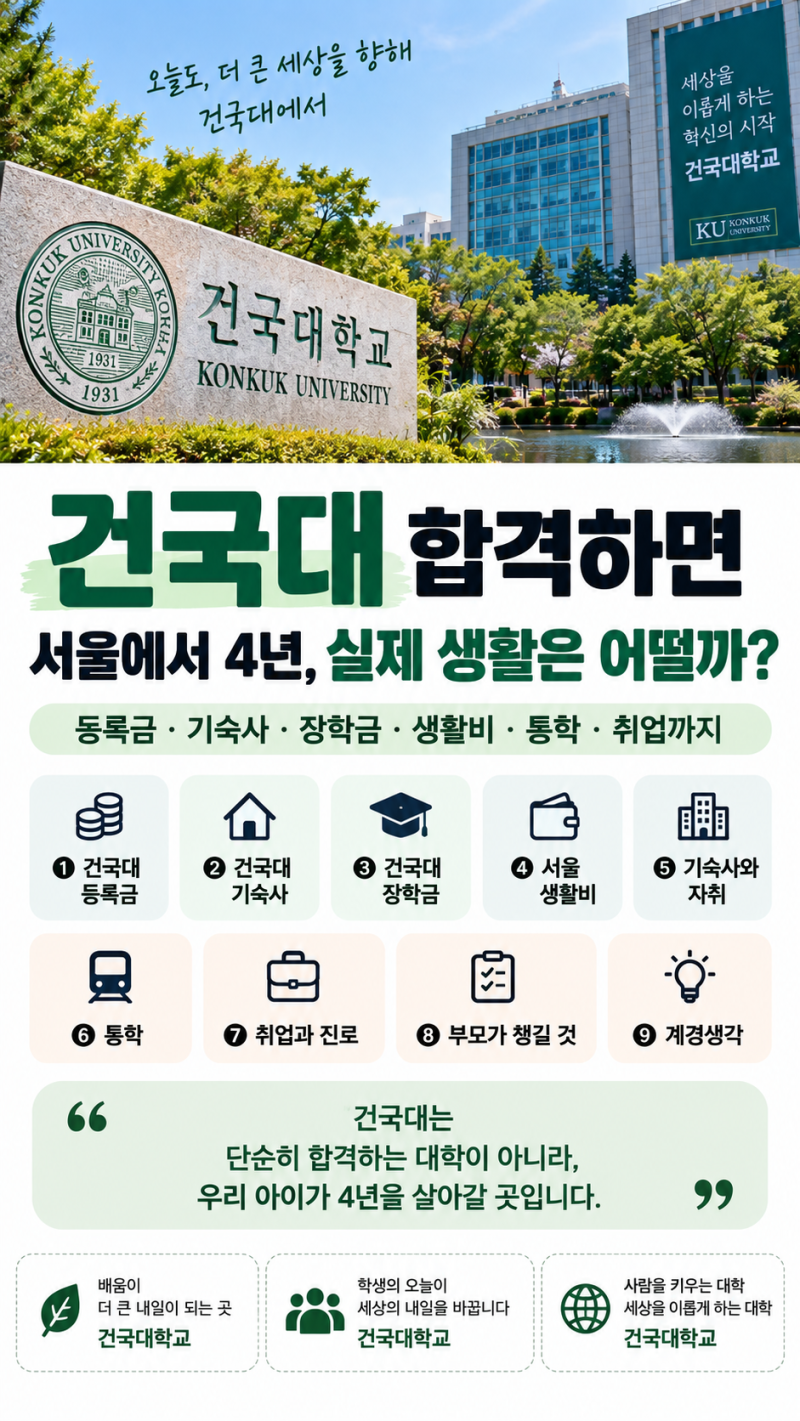 건국대 합격하면 서울에서 4년, 실제 생활은 어떨까? 등록금·기숙사·장학금·생활비·통학·....