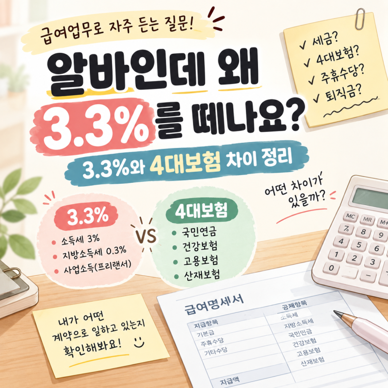 급여업무를 하면서 자주 받는 질문, 3.3%와 4대보험 차이