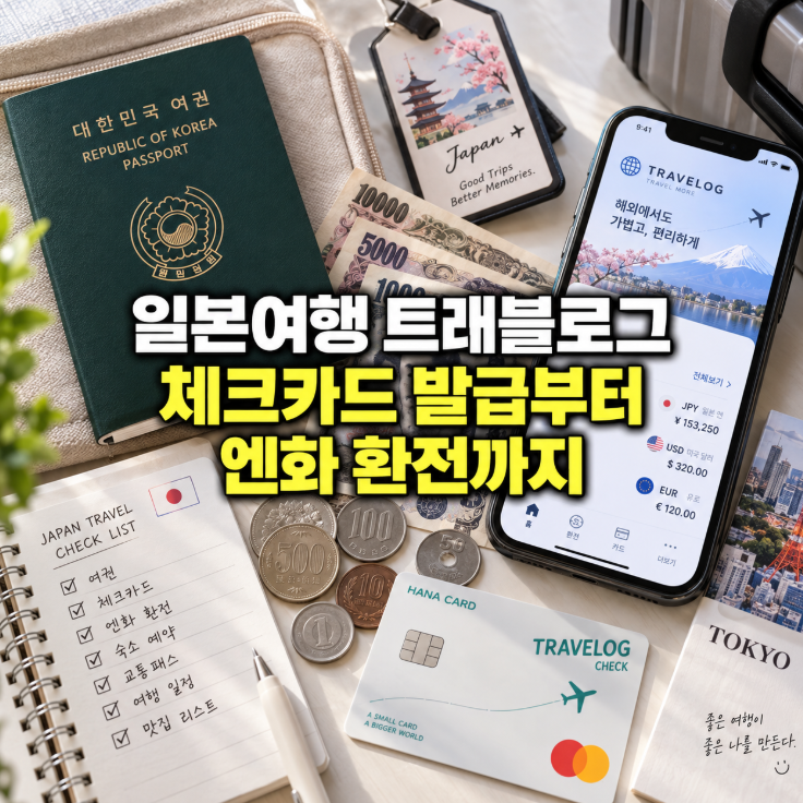 일본여행 트래블로그 체크카드 발급 엔화 환전 하나머니 사용법