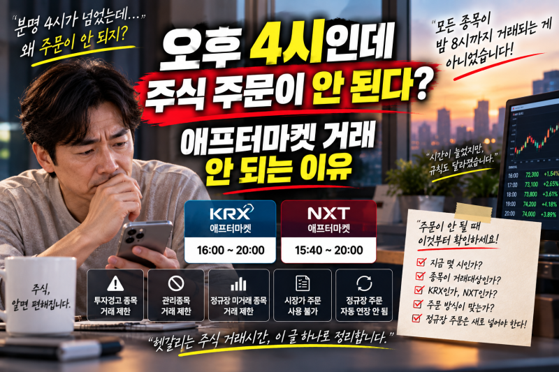 오후 4시인데 주식 주문이 안 된다? 애프터마켓 거래 안 되는 이유