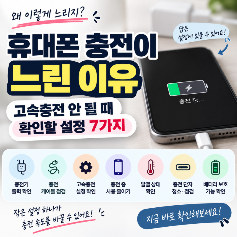 휴대폰 충전이 느린 이유, 고속충전 안 될 때 확인할 설정 7가지