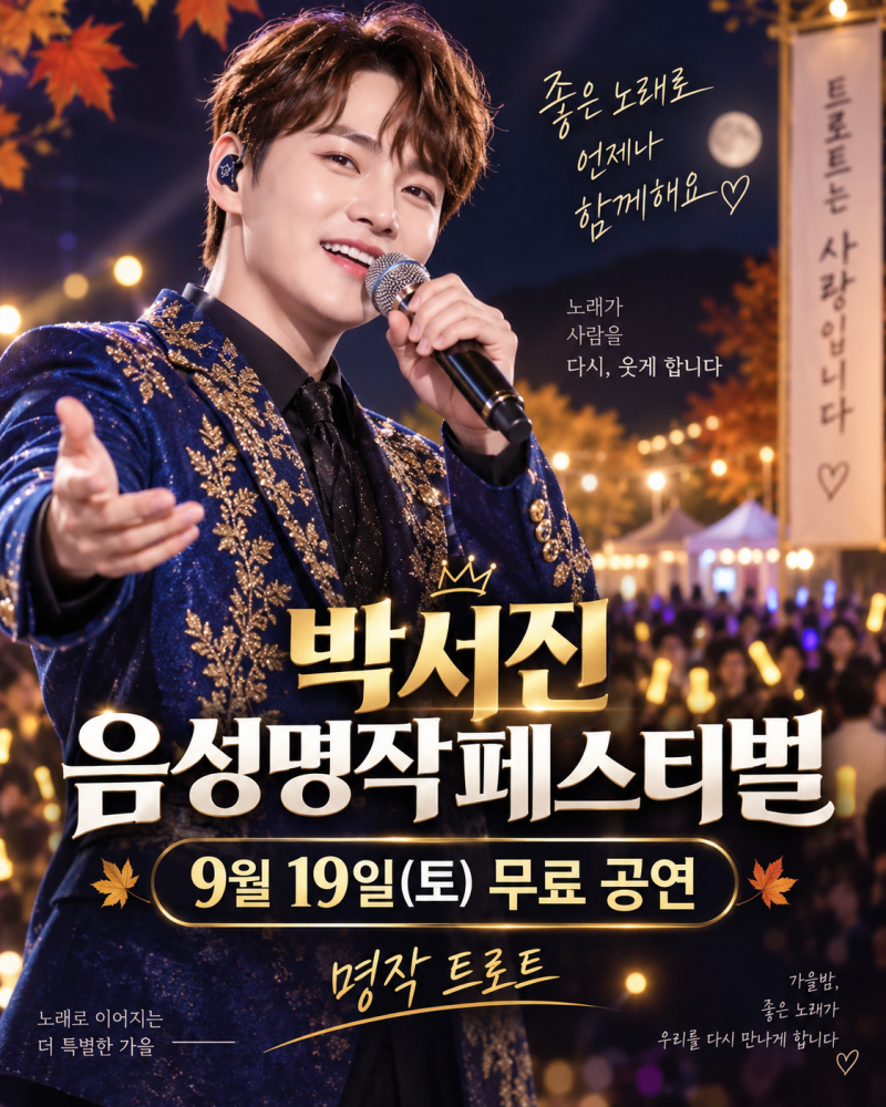 박서진 음성명작페스티벌 무료라고? 9월 19일 공연시간·장소·주차 총정리