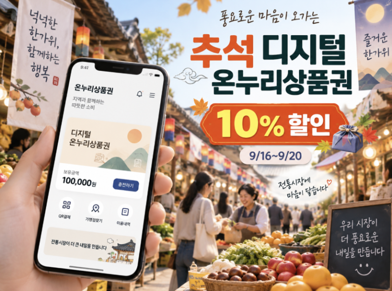 2026 추석 디지털 온누리상품권 10% 할인｜9월 16일부터 추가 20만원·구매방법 총정리