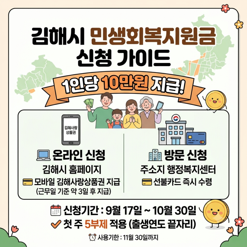 김해시 민생회복지원금 10만원｜9월 17일부터 신청 시작! 신청방법부터 사용처까지 총정리