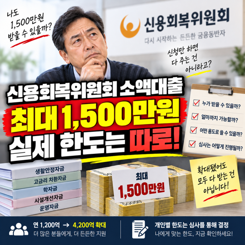 신용회복위원회 소액대출 확대됐어도 1,500만원 다 받는 건 아닙니다