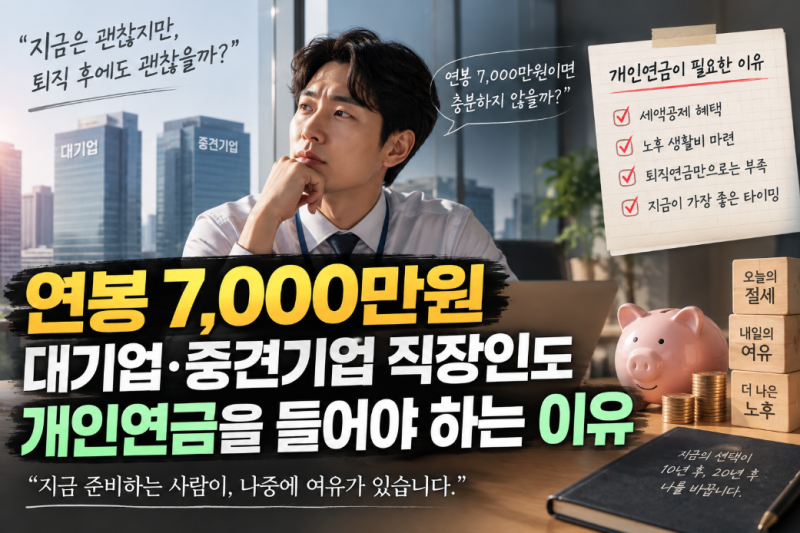 연봉 7000만원 대기업·중견기업 직장인도 개인연금 들어야 하는 이유, 연금저축 세액공제부....