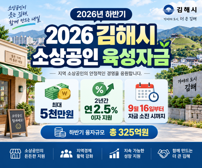 2026 김해시 소상공인 육성자금 최대 5천만원 | 이자 2.5% 지원
