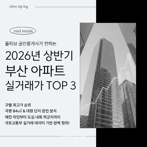 2026년 상반기 부산에서 가장 비싼 아파트 TOP3 및 구별 최고가 실거래가 순위