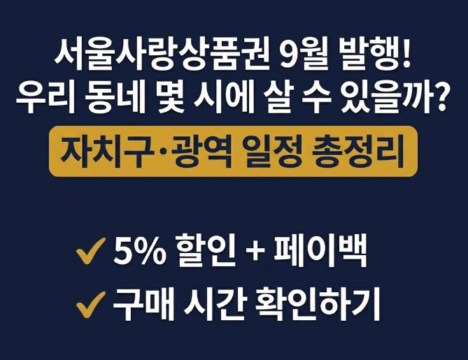 서울사랑상품권 9월 발행 시작! 자치구별 구매시간·5% 할인·광역 상품권 짝홀수 일정 총정리....