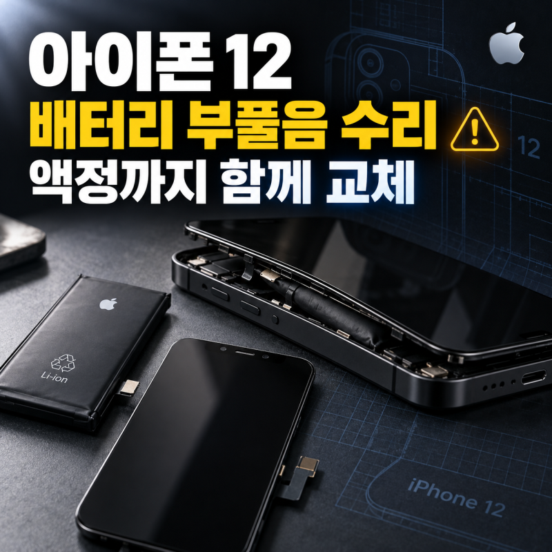아이폰 12 배터리 부풀음 수리｜액정까지 밀려 배터리와 화면을 함께 교체했습니다