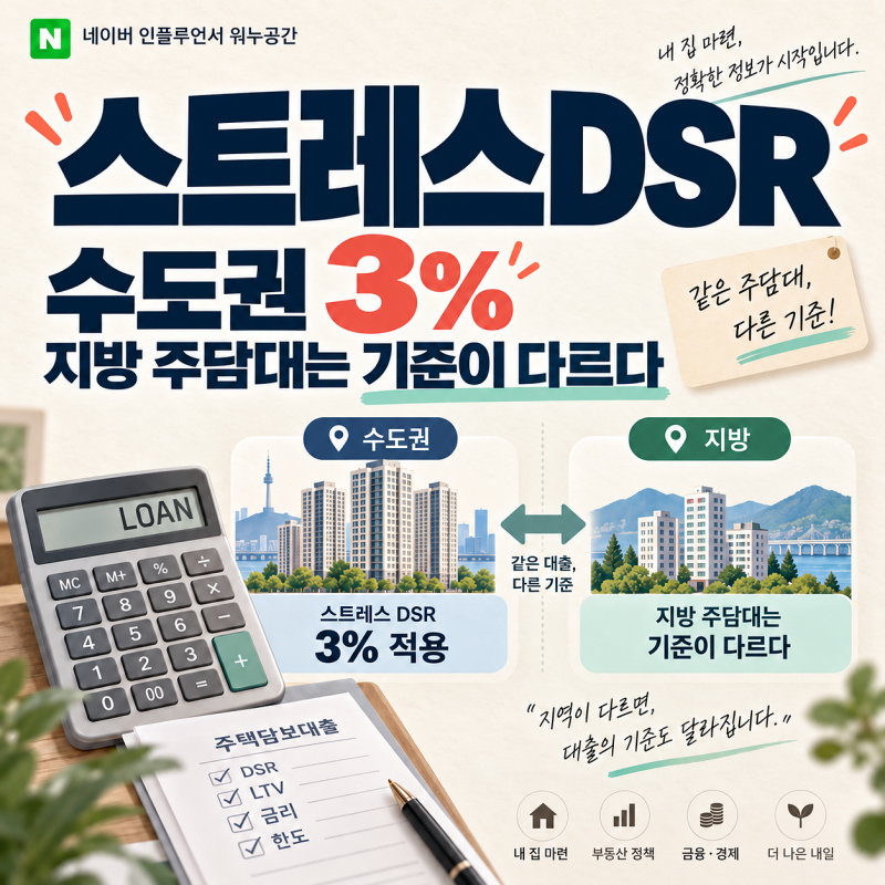스트레스DSR 수도권 3%인데 지방은 다르다, 2026년 주담대 한도 계산법