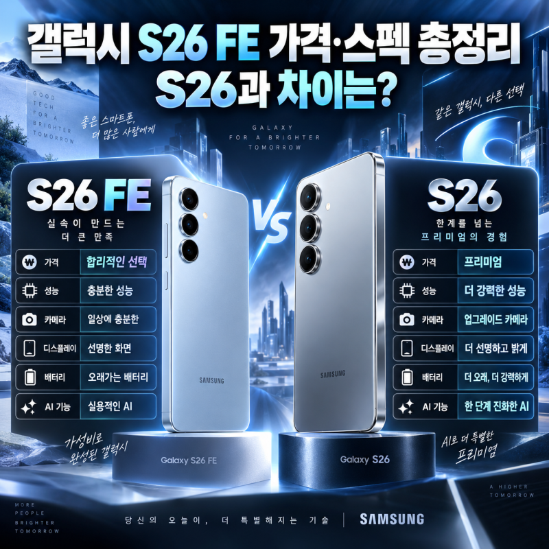 갤럭시 S26 FE 가격·스펙 총정리, S26과 차이는?