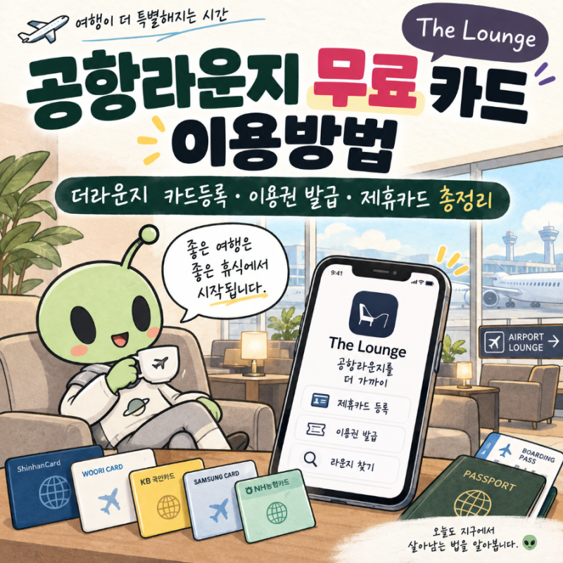 더라운지 이용권 발급｜ 공항라운지 무료 카드 등록 이용방법｜The Lounge 제휴카드 총정리