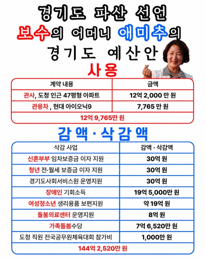 추미애:경기도 재정 없어(너희들한테 쓸 건 없어, 나한테 쓸 건 있고)