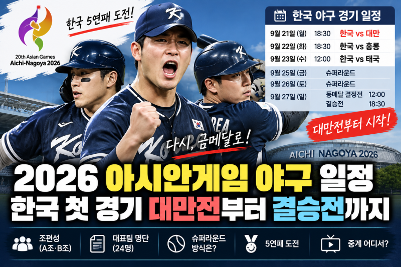 2026 아시안게임 야구 일정 언제? 한국 대만전부터 대표팀 명단·결승전까지 총정리