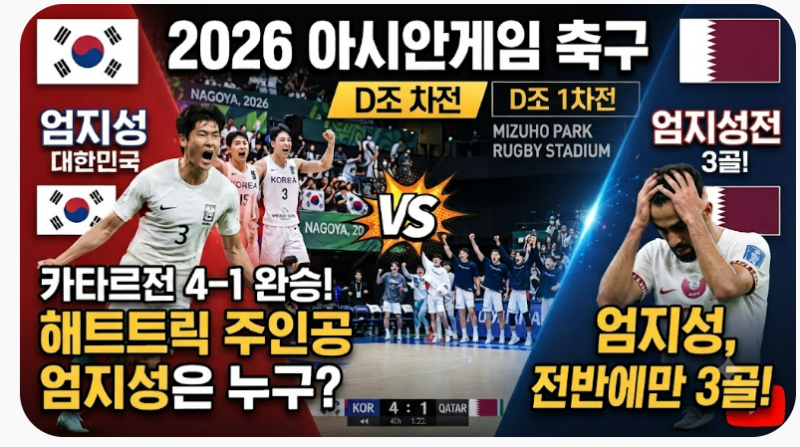 카타르전 4-1 완승 분석 | 해트트릭 주인공 엄지성은 누구?