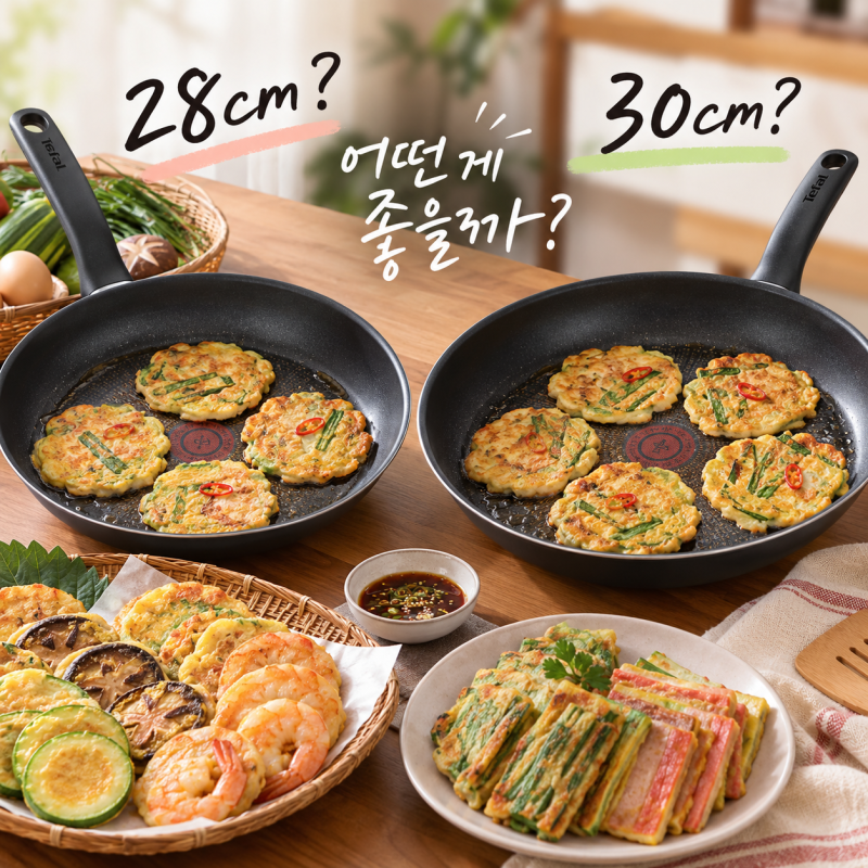 전 부치기 후라이팬 몇 cm가 좋을까? 28cm · 30cm 직접 따져보니