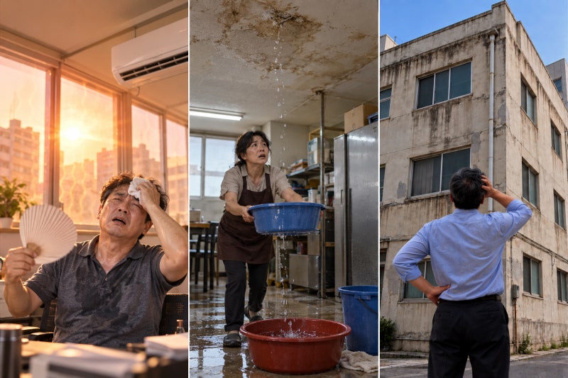 냉난방비 부담과 빗물 누수, 칙칙해진 외관까지 겹친 노후 건물