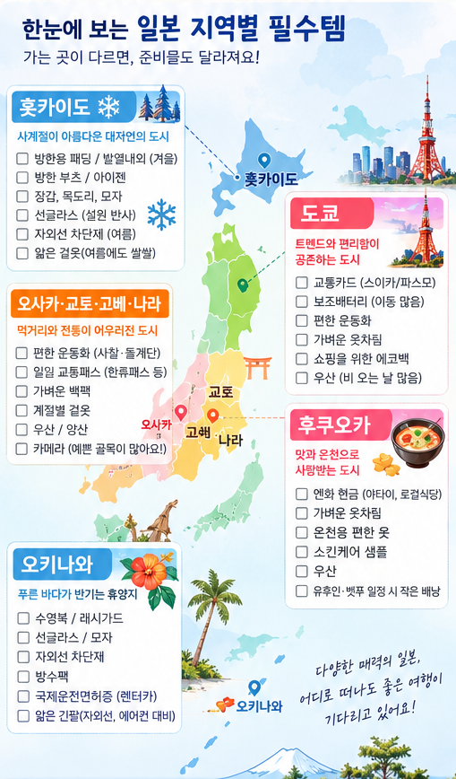 일본여행 준비물 체크리스트와 지역별 필수템 팁 총정리