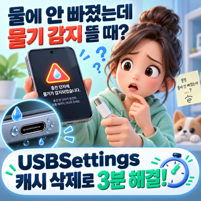 물에 안 빠졌는데 물기 감지 계속 뜰 때 USBSettings 캐시 삭제법