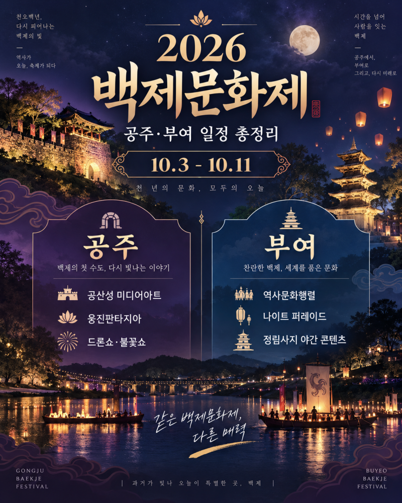 2026 백제문화제 라인업 리센느 장윤정 일정 공주 부여 입장료 총정리