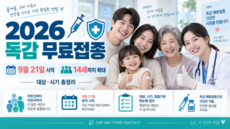 2026 독감 무료접종 9월 21일 시작, 14세까지 확대 대상·시기 총정리