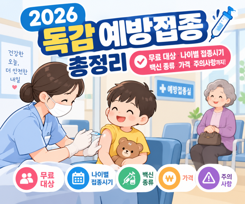 2026 독감 예방접종 총정리｜무료 대상·나이별 접종시기·백신 종류·가격·주의사항까지