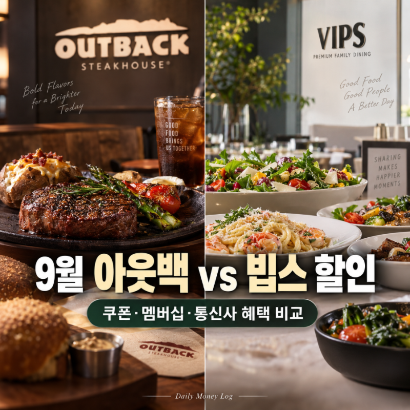 2026년 9월 아웃백·빕스 할인 총정리｜3만원 쿠폰·53% 패키지·통신사 혜택