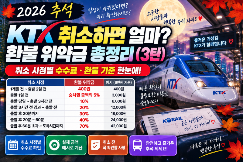 2026 추석 KTX 취소 수수료 얼마? 환불 위약금 기준 꼭 확인하세요