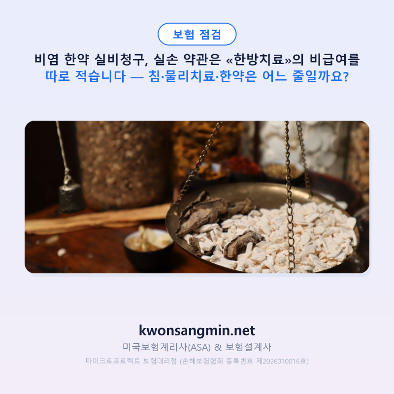 비염 한약 실비청구, 실손 약관은 «한방치료»의 비급여를 따로 적습니다 — 침·물리치료·....