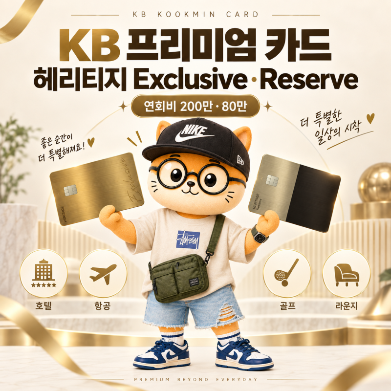 KB국민카드 프리미엄 HERITAGE, 연회비 200만원 Exclusive·80만원 Reserve 혜택 정리