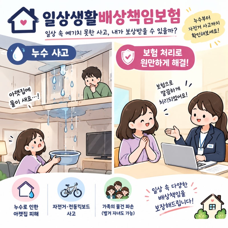 일상생활배상책임보험, 누수부터 자전거·가족 사고까지 보상 범위 확인하기