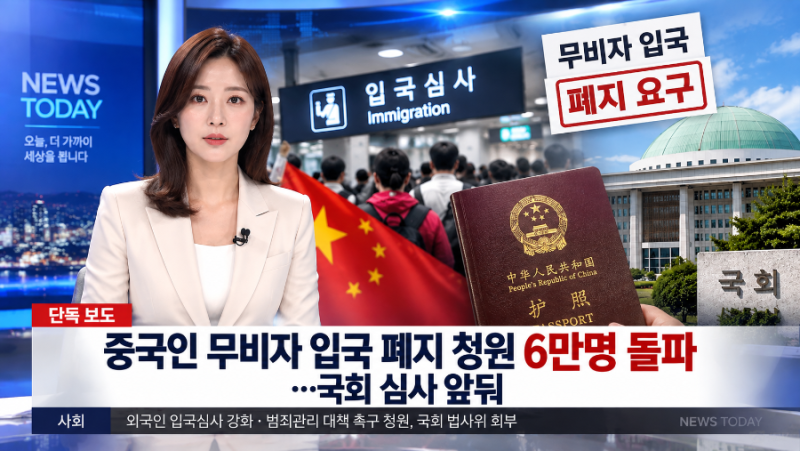 중국인 무비자 입국 폐지 청원 6만명 돌파…국회 심사 앞둬..
