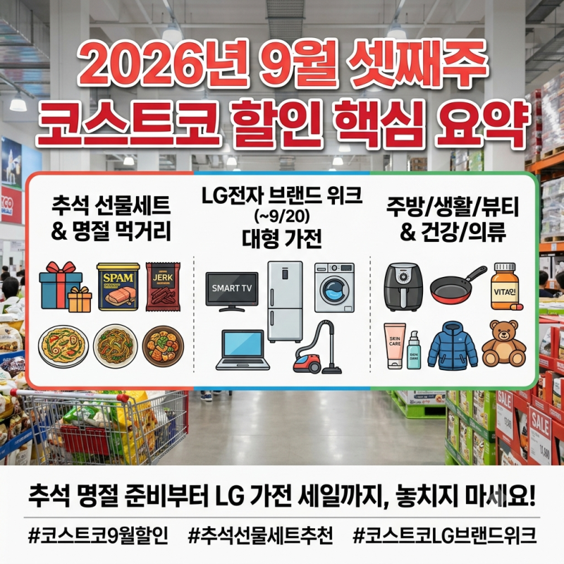 2026년 9월 셋째주 코스트코 할인 품목 총정리! 추석 선물세트·LG 브랜드위크 최신 정보