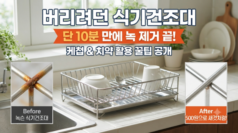버리려던 식기건조대 심폐소생술! 단돈 500원으로 새것처럼 녹 제거하는 방법 (feat. 방지 꿀팁....