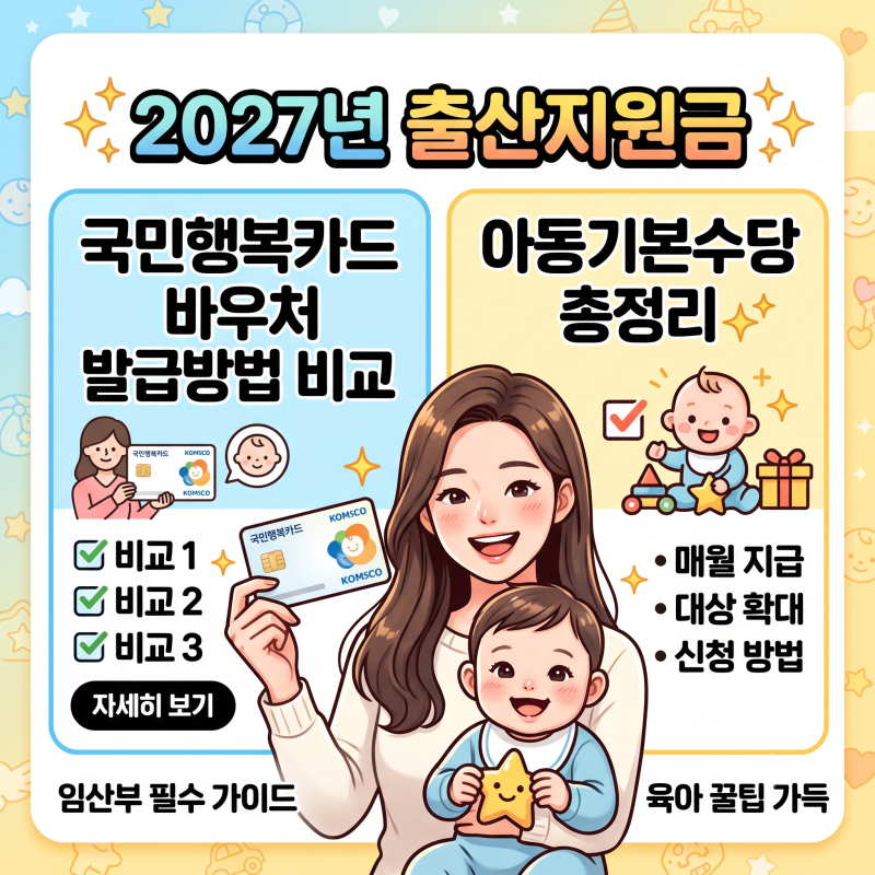 2027년 출산지원금 국민행복카드 바우처 발급방법 비교 및 아동기본수당 총정리✨