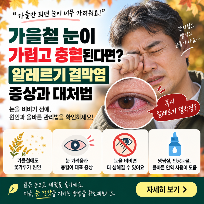 가을철 눈이 가렵고 충혈된다면? 알레르기 결막염 증상과 대처법