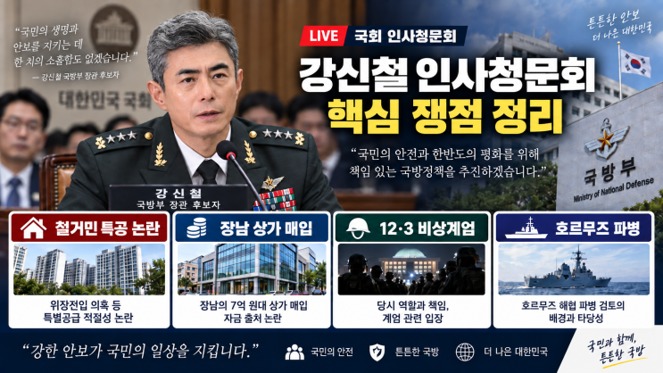 <b>강신철</b> 인사청문회, <b>철거민 특공</b>·장남 7억 상가·계엄·호르무즈 파....