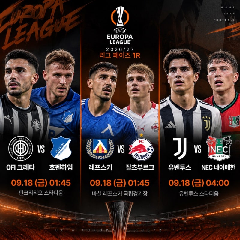 26/27 유로파리그 리그페이즈 1라운드 프리뷰｜OFI 크레타 호펜하임·레프스키 잘츠부르크·유....