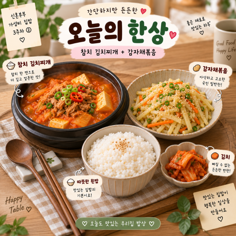 참치 김치찌개 레시피 + 감자채볶음｜신혼부부 가성비 집밥